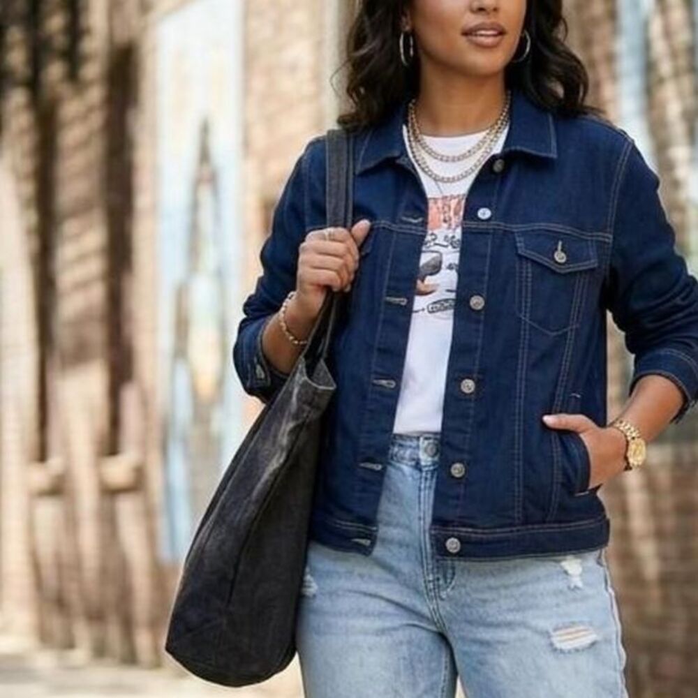 XL Roebuck & Co Dark Wash Denim Jacket Classic Streetwear Jean Jacket Vtg retro